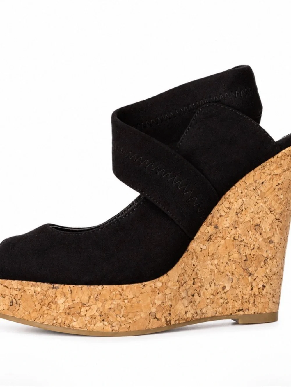 Audrey Brooke Kate Cork Wedge Sandals Black Cork Wedge Peep-Toe Sandals SZ 6.5